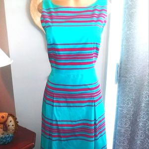 TALBOTS BLUE & RED STRIPED DRESS SZ 14